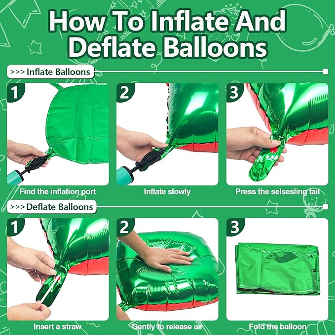 25PCS Christmas Balloons Red Green Square Foil Balloon Wall Backdrop