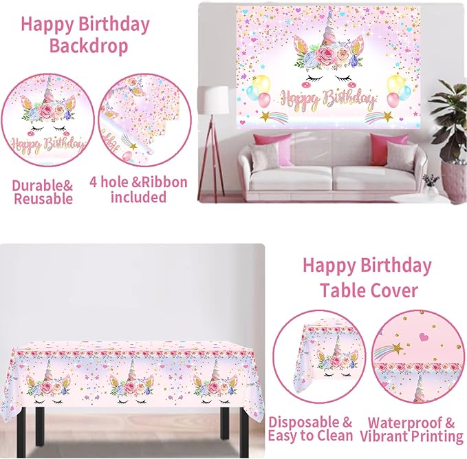 Unicorn Birthday Decorations for Girls,118pcs Unicorn Theme Party