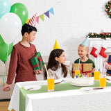 8Pack Plastic Tablecloths and Satin Table Runner Set Disposable White