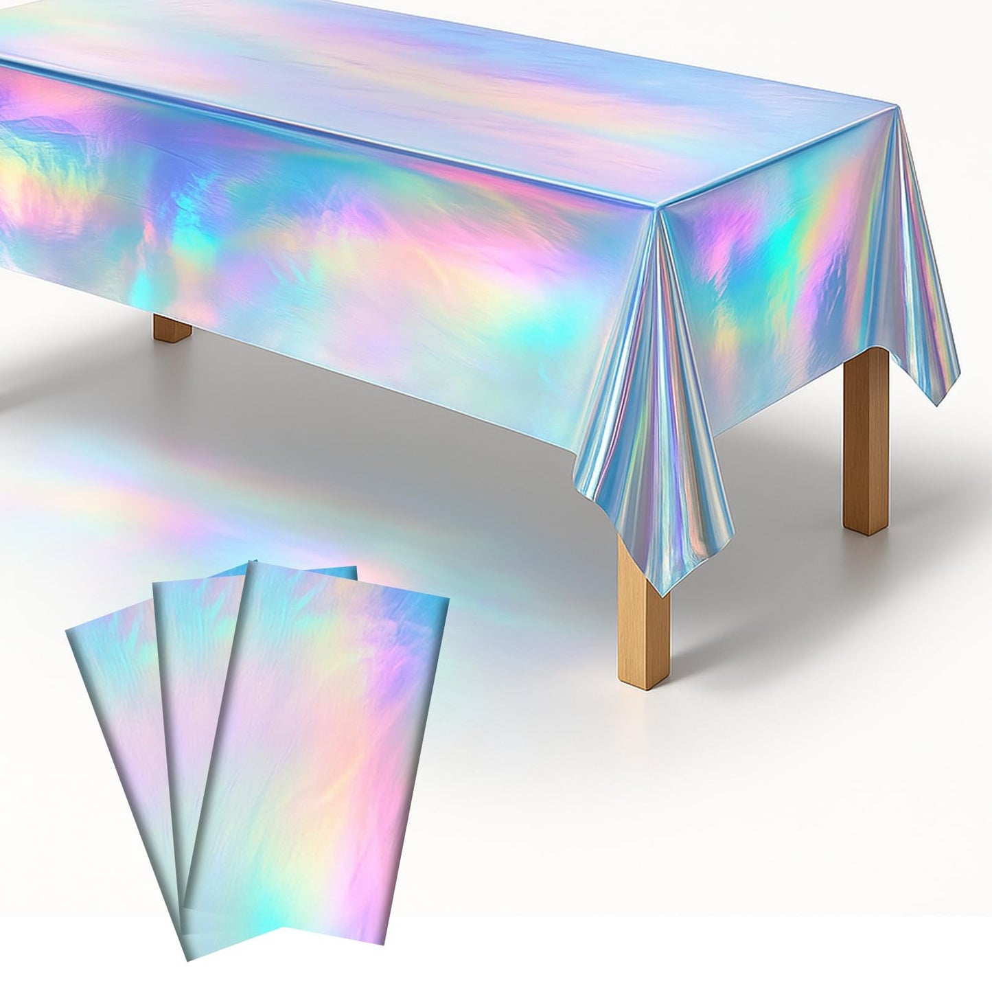 iCrius 3-Pack Holographic Disposable Tablecloths 54x108 Inch -