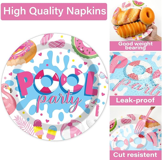 100 Pcs Swimming Pool Party Plates and Napkins Set Summer Pool Party