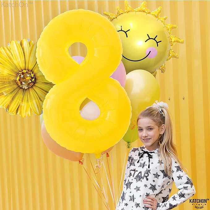 KatchOn, Yellow Number 8 Balloon - Huge, 40 Inch | 8 Balloon for 8th