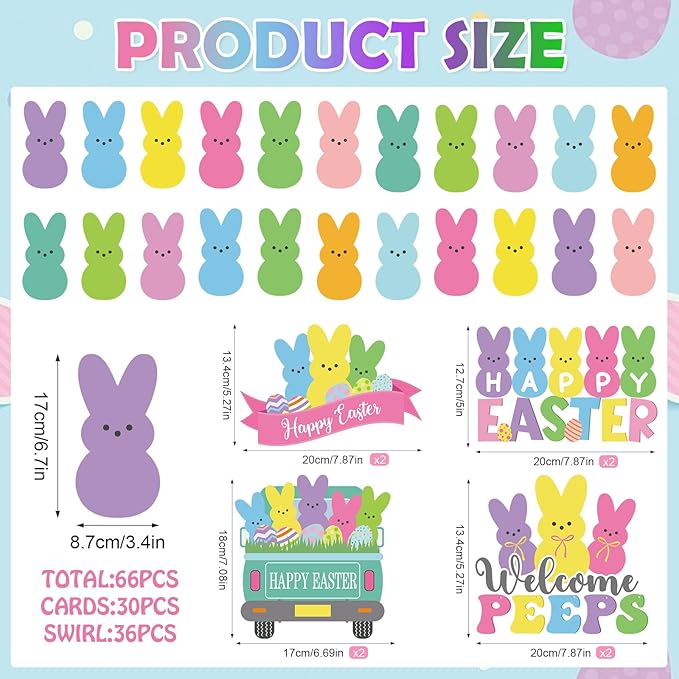 36 Pcs Easter Bunny Hanging Swirls Easter Party Decorations Happy