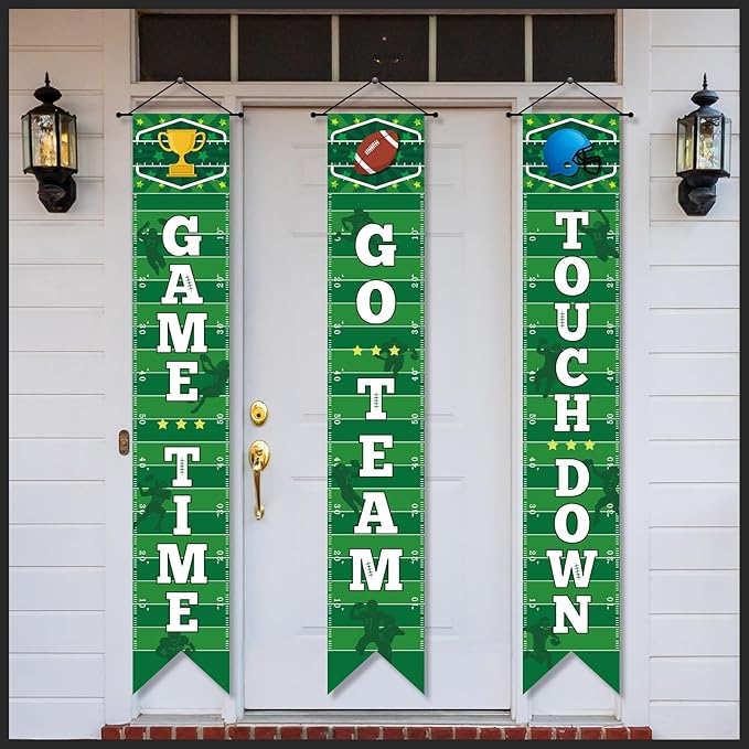 3PCS Football Porch Sign Banners Football Party Decorations Welcome