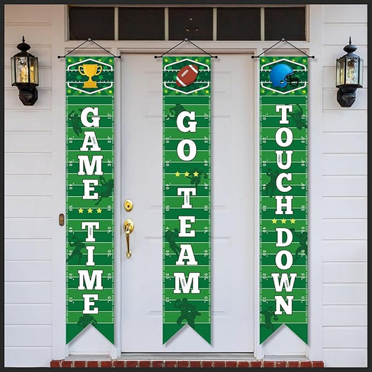 3PCS Football Porch Sign Banners Football Party Decorations Welcome