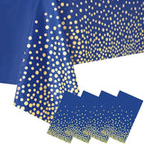 4 Packaging Blue and Gold Plastic Tablecloth, 54 inch x108 inch