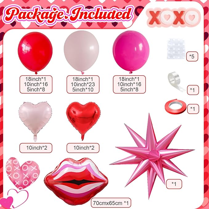Valentines Day Balloon Arch Kit Hot Pink Red Balloon Garland with