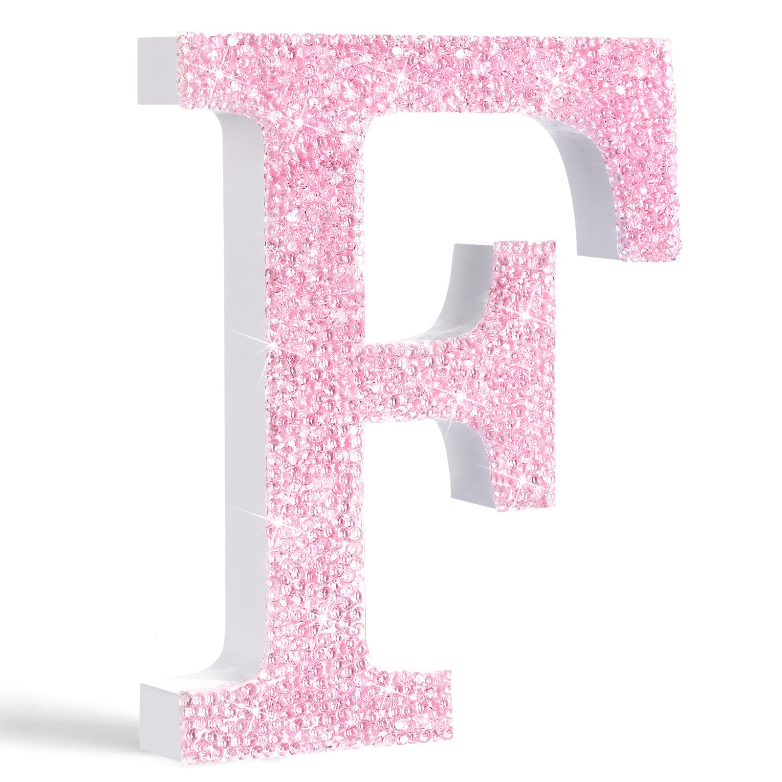 Qunclay Pink Crystal Diamond Letter Wall Decor, Glitter Wooden Bling