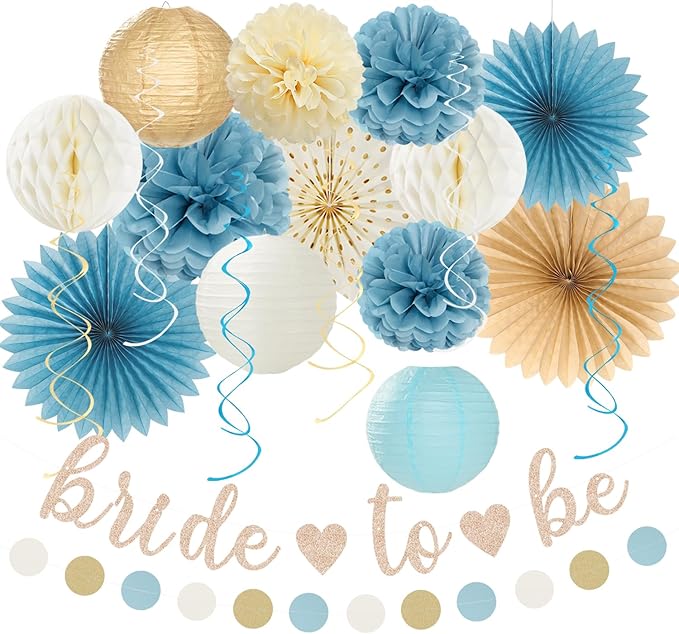 Beige-Champagne-Blue Boho Bachelorette Party-Decorations - 21pcs