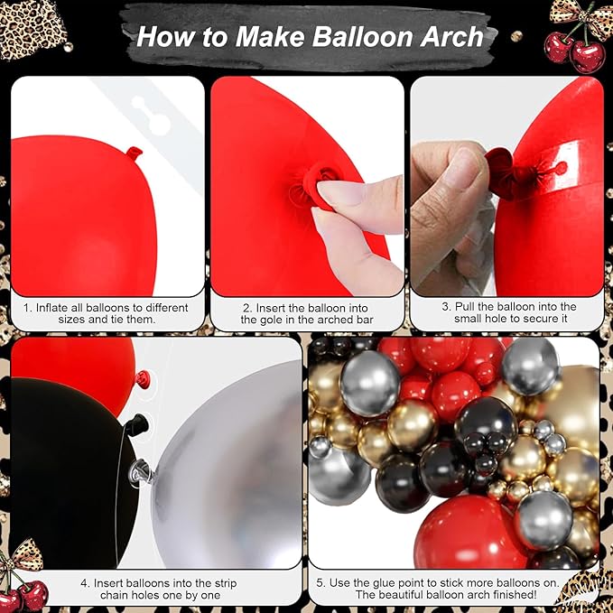 Red Black Gold Balloon Arch Garland Kit Leopard Cheetah Print Party