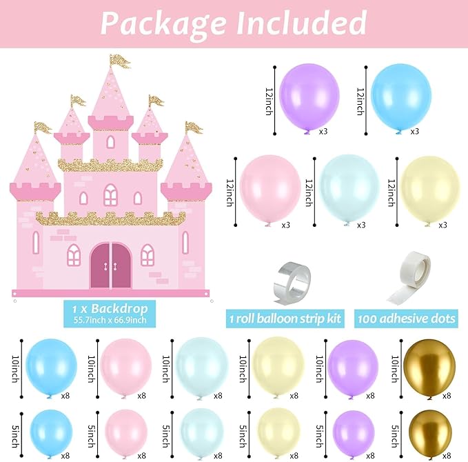 Princess Balloon Garland Arch Kit Princess Party Decoration 112pcs