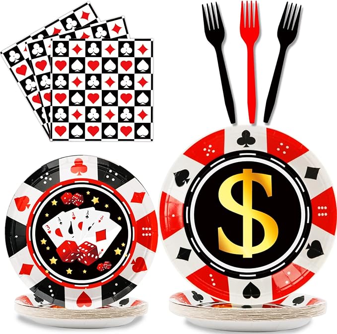 96 Pcs Casino Party Supplies Paper Plates Napkins Las Vegas Party