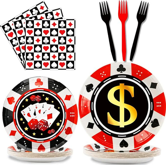 96 Pcs Casino Party Supplies Paper Plates Napkins Las Vegas Party