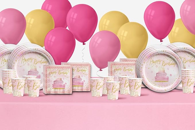 Sweet 16 Pink and Gold Birthday Party Supplies Set Plates Napkins