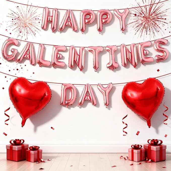 Happy Galentines Day Balloons Banner 16 Inch Pink Galentine Letters