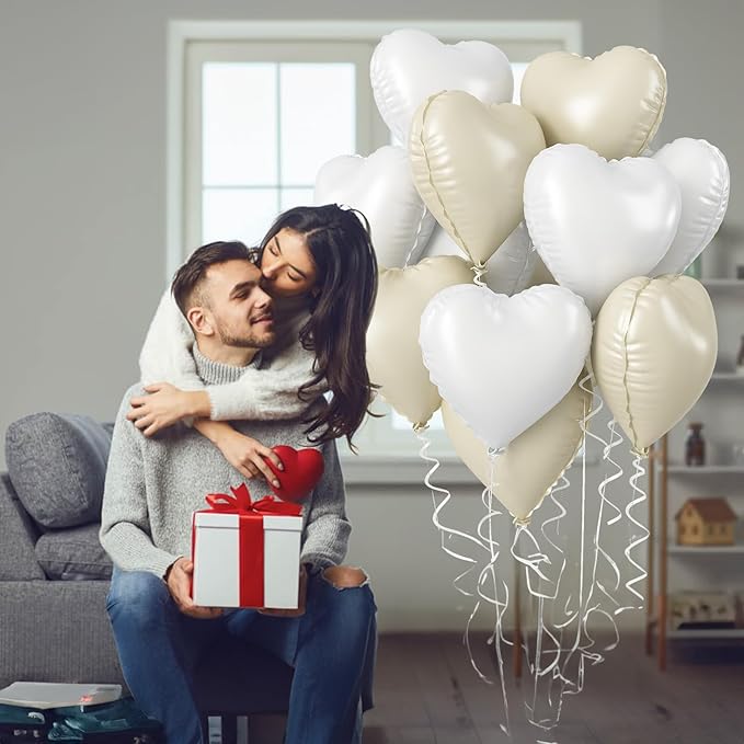 Cream Heart Foil Balloon, 18 Inch Sand White Heart Shape Foil