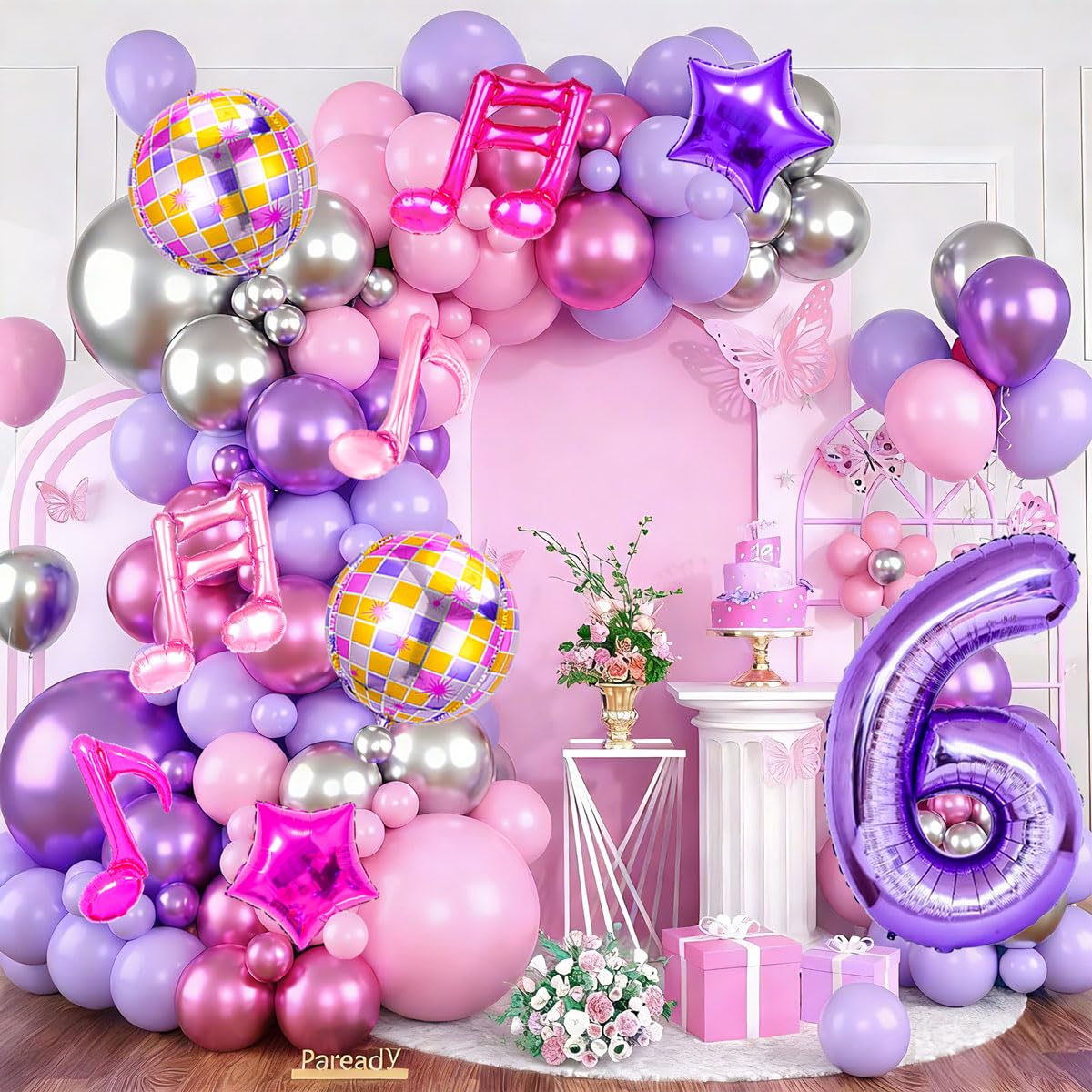 9Pcs Kpop Birthday Decorations - Kpop Music Balloons Hot Pink Music
