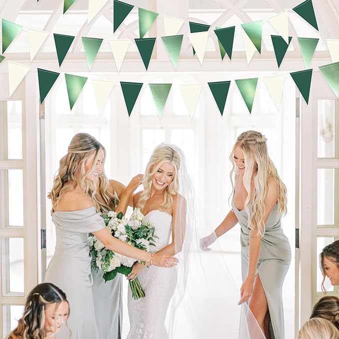 Sage Green Decorations Hanging Paper Pennant Banner Flag Green Beige