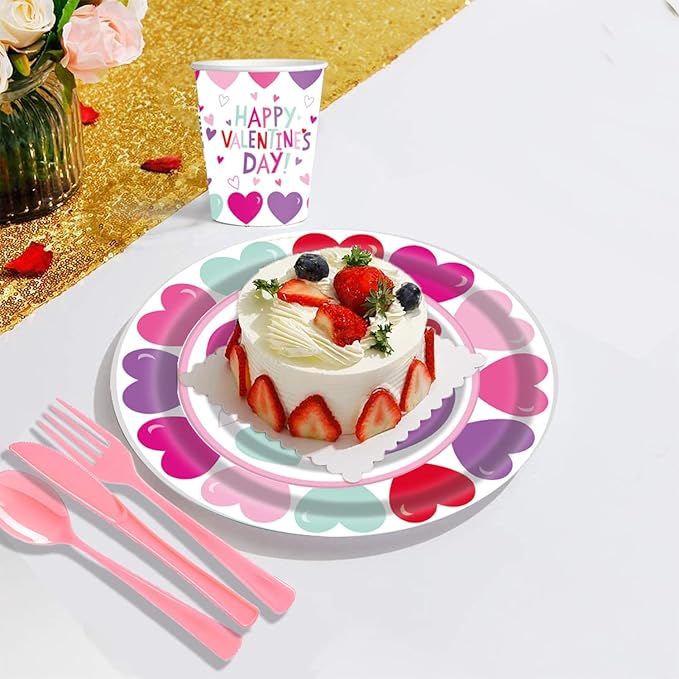 Valentines Day Heart Tableware for Kids 25 Set Disposable Dinnerware