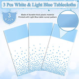 MASHAN 3Pcs White and Light Blue Tablecloth Party Decorations,Plastic