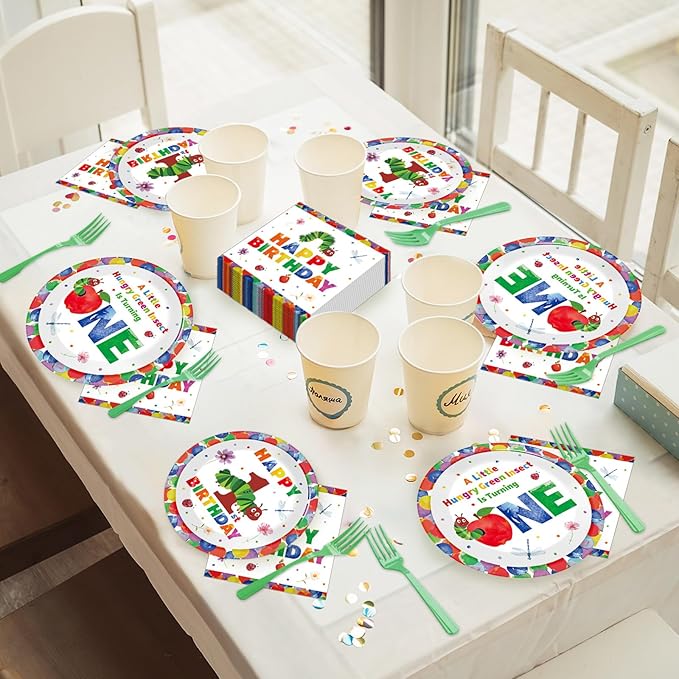 96Pcs Caterpillar 1st Birthday Party Plates and Napkins Hungry