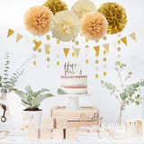 White Gold Champagne Party Decorations - 23pcs Tissue Pom Poms