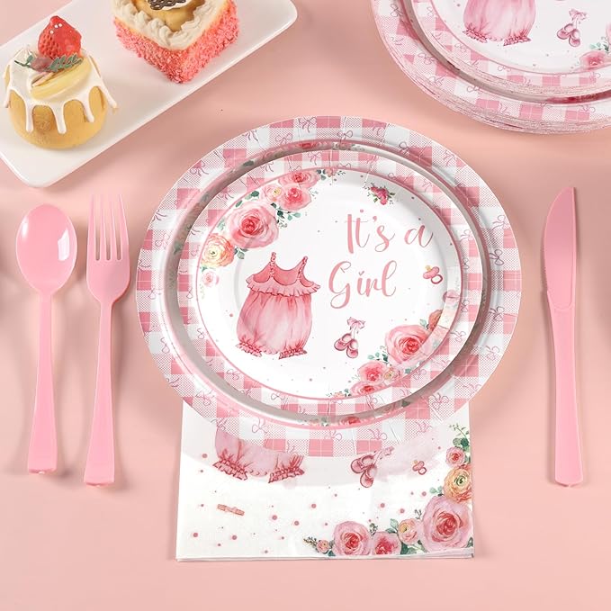 168Pcs Baby Shower Decorations for Girl, Pink Floral Baby Shower