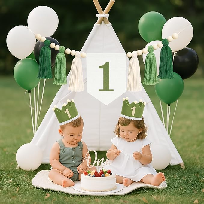 Wild One High Chair Banner Green Baby 1st Birthday Outfit Boy