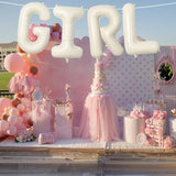 40 Inch Cream Girl Balloons, Large Beige Neutral Letters With Ribbon,