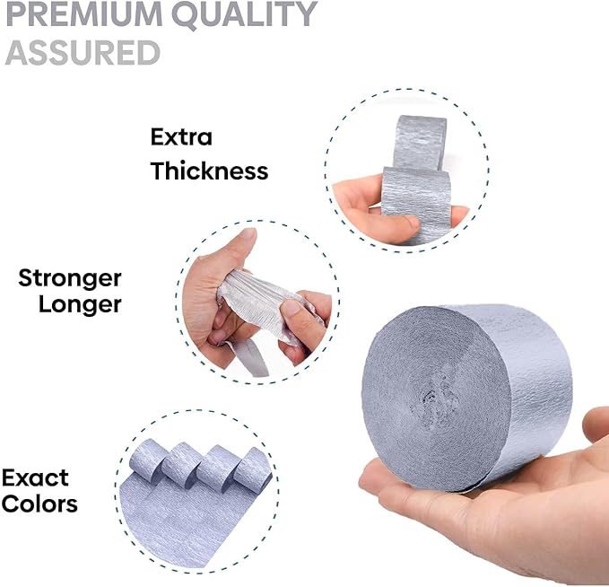 Captain Décor 4 Crepe Paper Streamers Rolls, 328ft Pack of 4 Silver