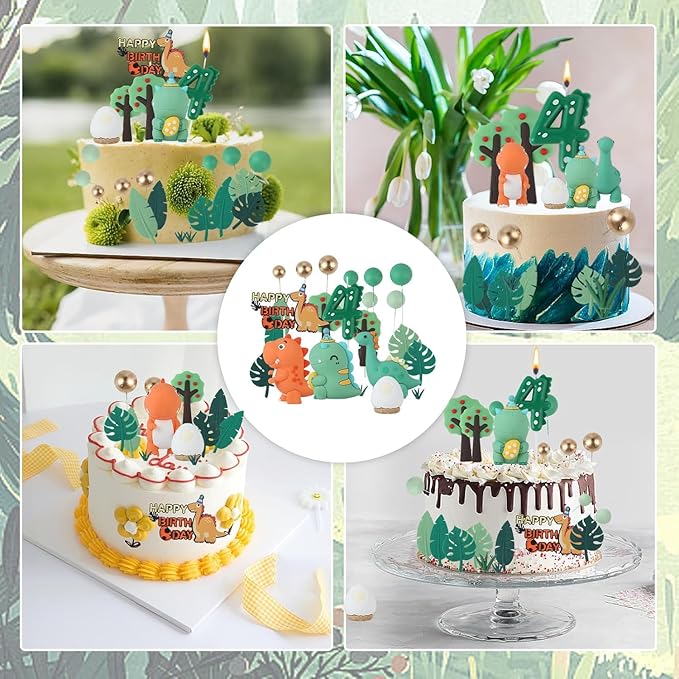 Dinosaur Cake Topper Set 27 Pcs for 2nd Birthday Includes #2 Dino