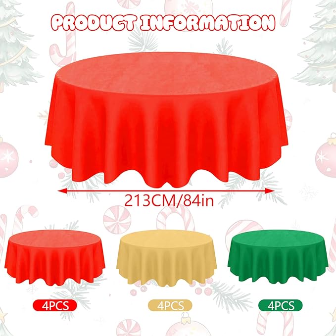 CIEOVO 12 Pcs Christmas Round Disposable Table Cover 84" Assorted