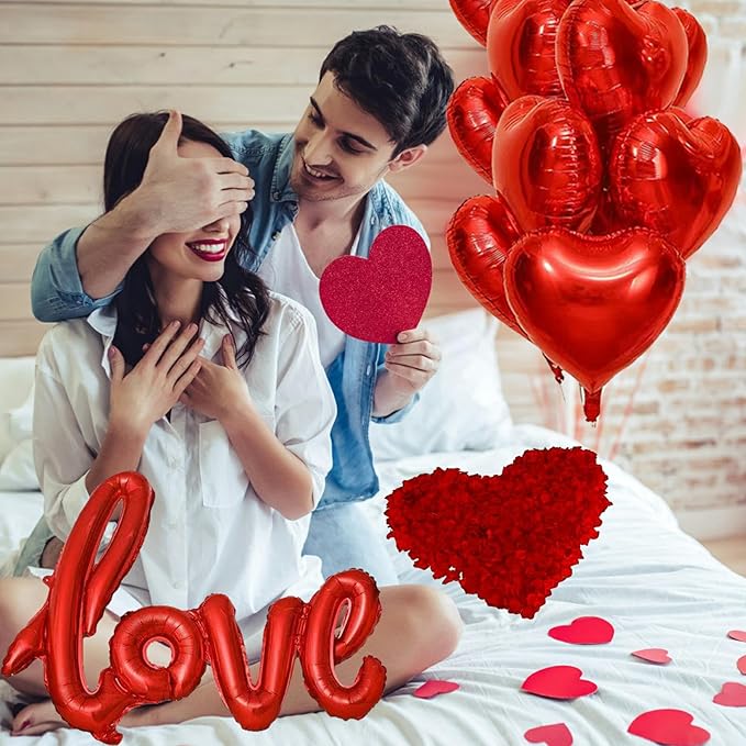 1060PCS Valentine's Day Balloons Kit with 1000 Pcs Silk Rose Petals