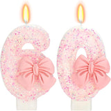 60th Birthday Candles for Cake, Pink Bow Number Cake Candles, 2.76