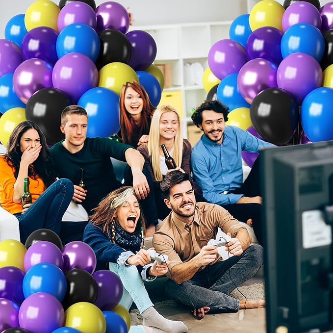 HILAVO Purple Blue Yellow Black Balloons 60 Pcs Metallic Purple Royal