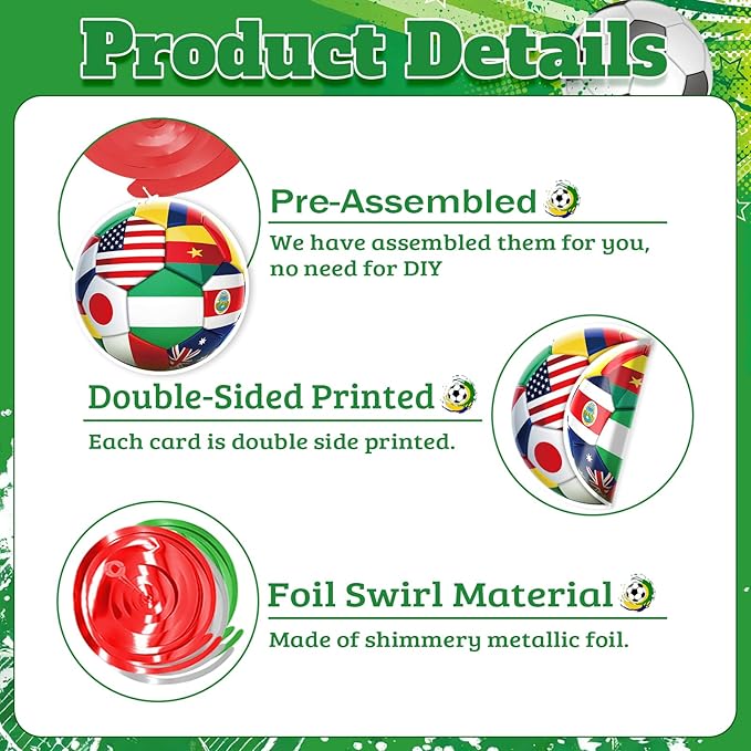 Soccer Hanging Swirls, 30Pcs Soccer Ball Ceiling Streamers Football