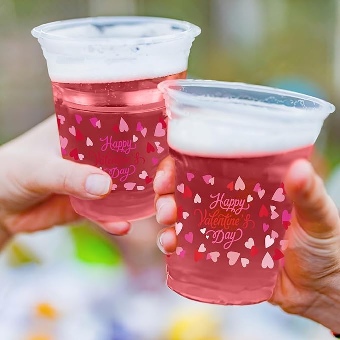 Valentine's Party Supplies Romantic 60 Pcs 12oz Love Themed Plastic