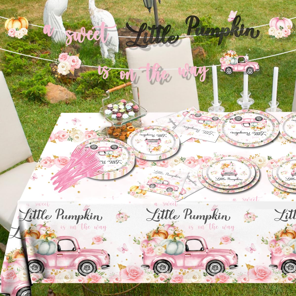 Little Pumpkin Baby Shower Party Decorations Tableware,142Pcs A Sweet
