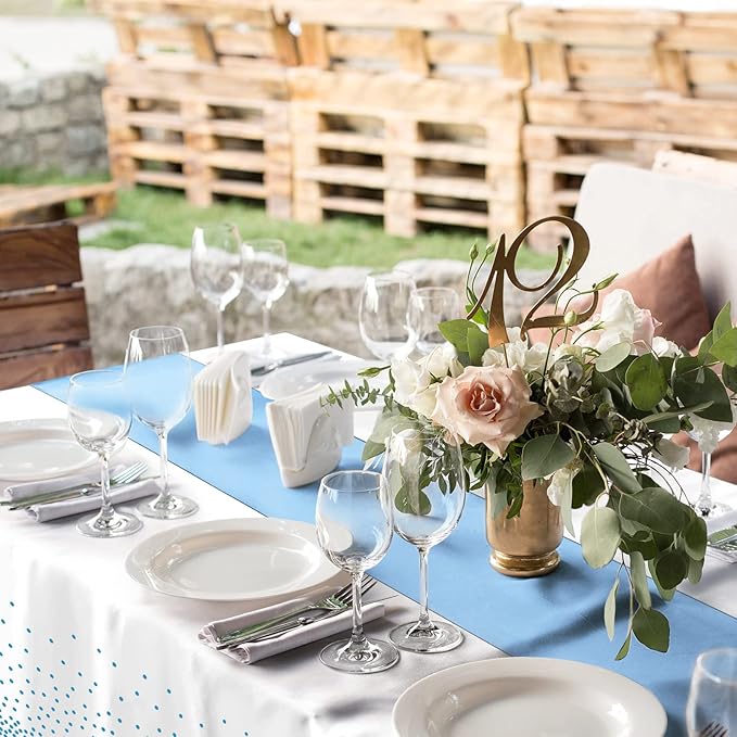 8Pack Disposable Plastic Tablecloths and Satin Table Runner Set White