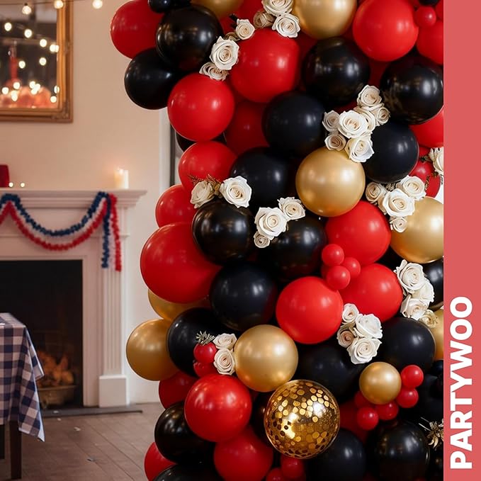 PartyWoo Red Black and Gold Balloon Arch Kit Garland 142pcs Different