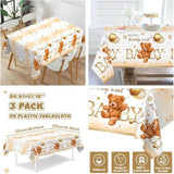 3PCS Bear Baby Shower Tablecloth We Can Bearly Wait Teddy Bear