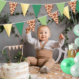 5 Pcs Safari Birthday Banner Decorations Giraffe Animals Green