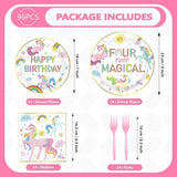 96pc Unicorn 4th Birthday Party Supplies Magical Pastel Rainbow