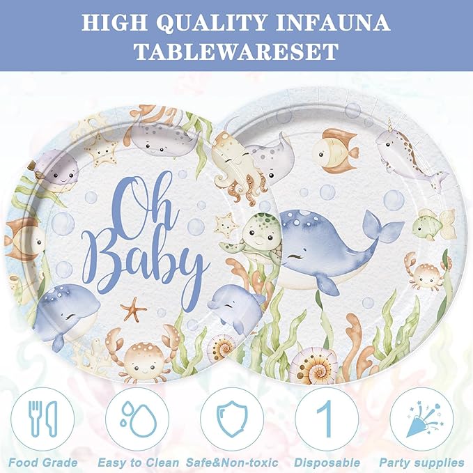 168 Pcs Under The Sea Baby Shower Supplies Paper Plates Napkins Set