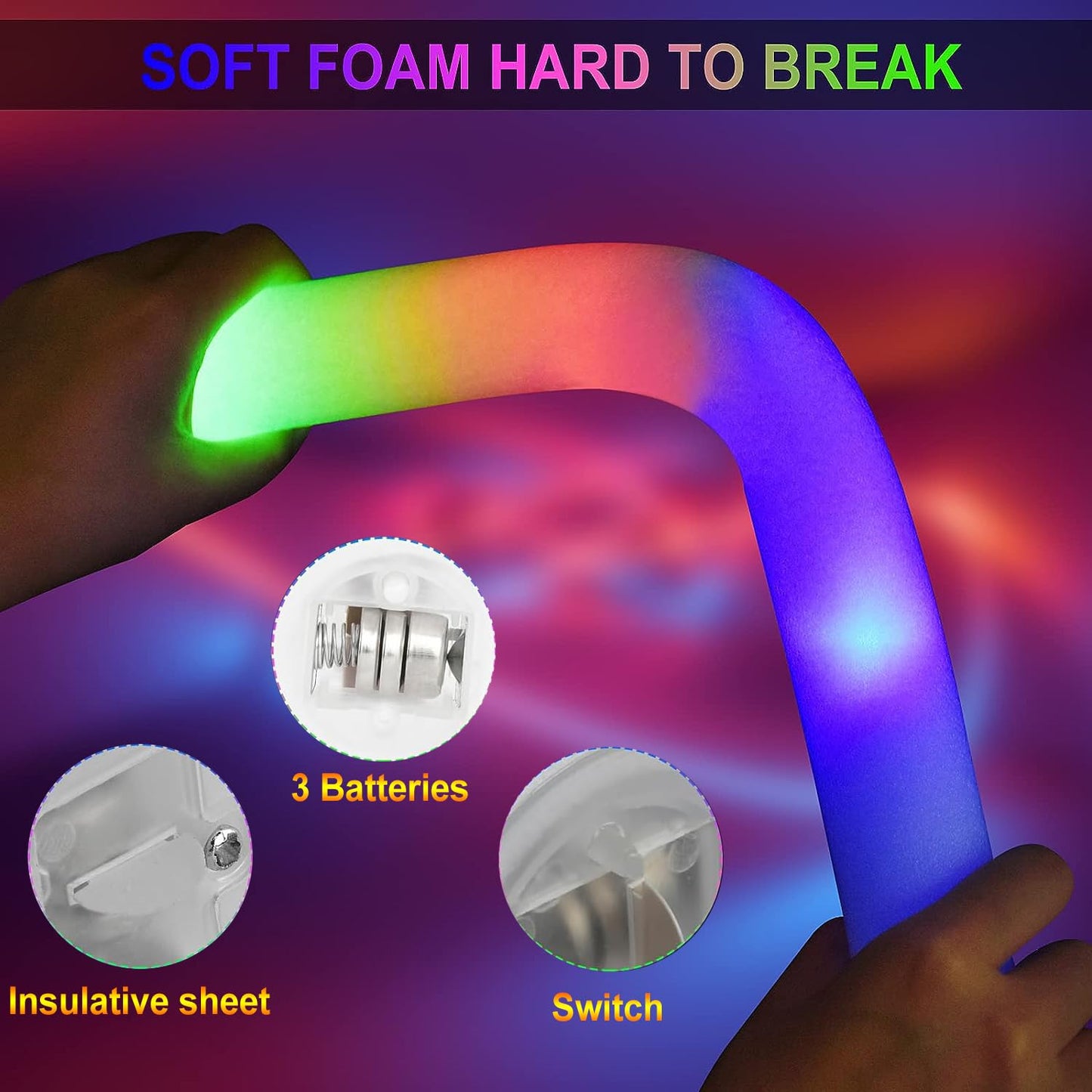 LifBetter Light Up Glow Sticks Bulk, LED Foam Sticks 118 pcs Glow in