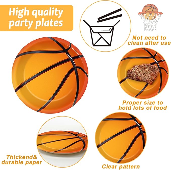96 Pieces Basketball Party Supplies Basketball Plates Napkins Paper