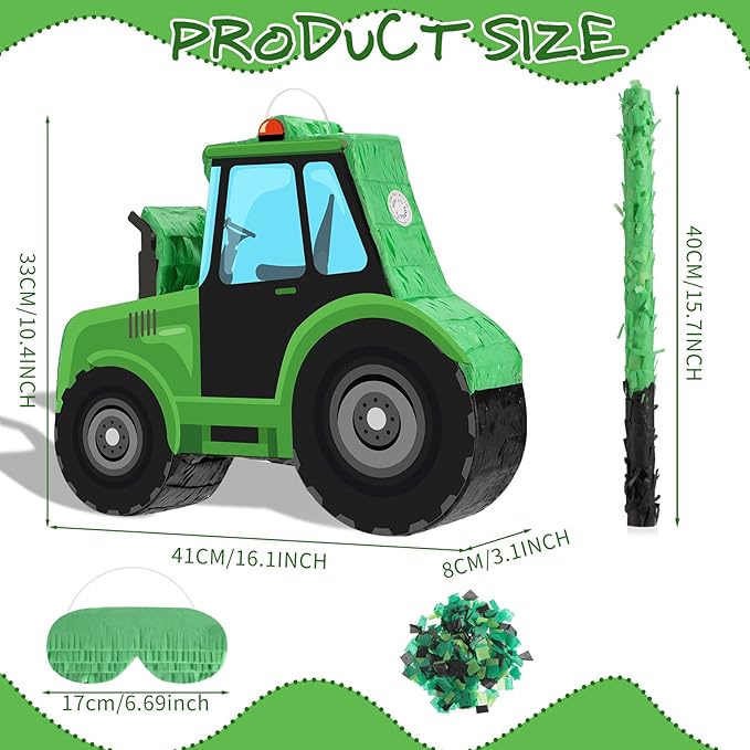Construction Tractor Piñata with Blindfold and Bat Dump Truck