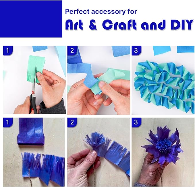 PartyWoo Blue Crepe Paper Streamers 10 Rolls 820 ft Pack of Royal
