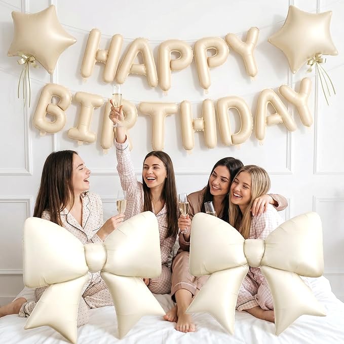 Biapian Apricot Happy Birthday Balloon Banner, 38Inch Bow Aluminum