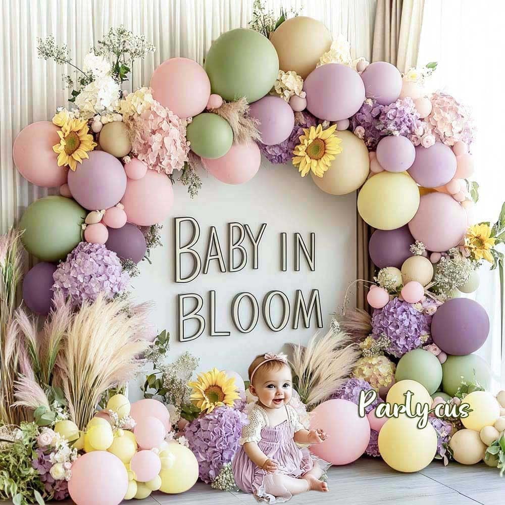 Purple Green Pink Balloon Arch Double Stuffed Dusty Green Lavender